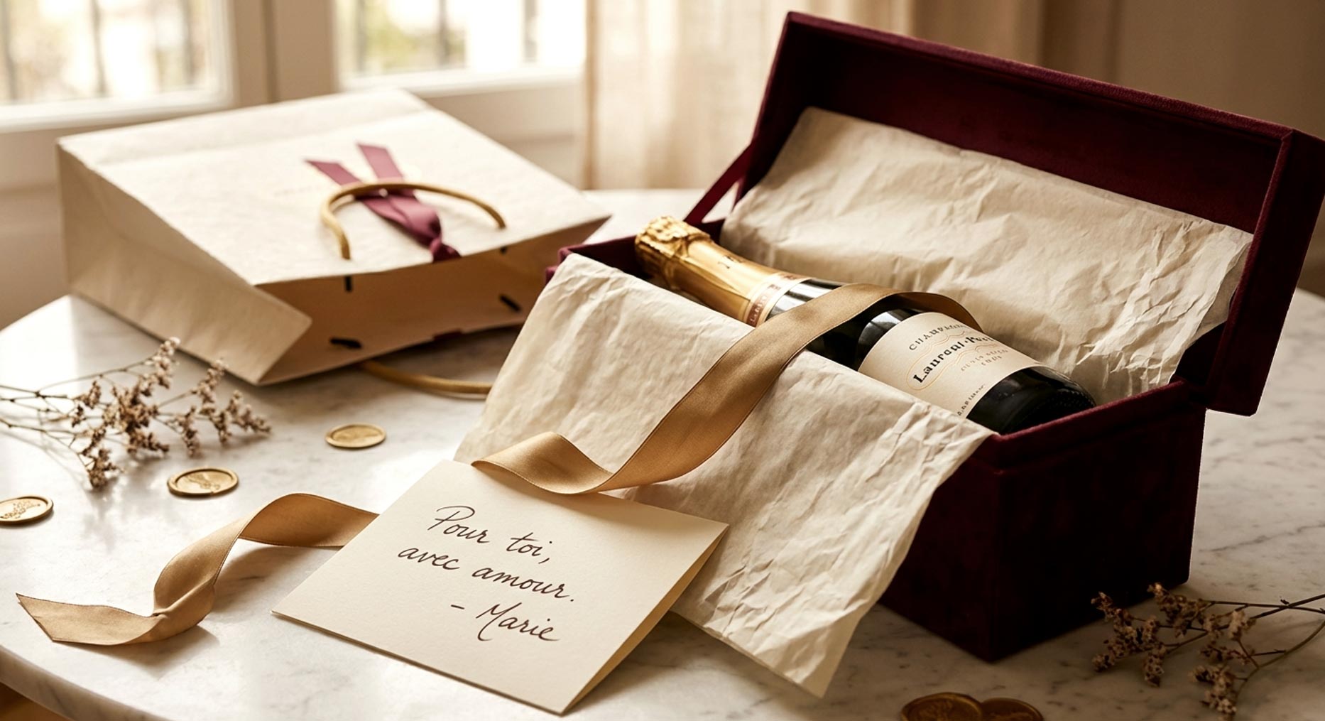 Une bouteille de champagne emballé dans un coffret, un joli écrin pour l'offrir