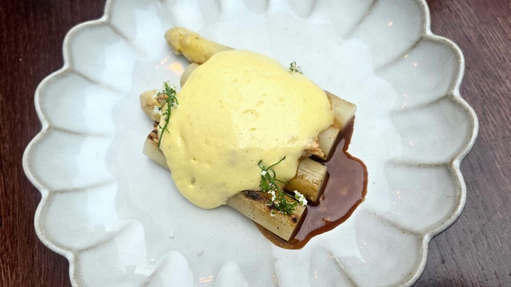 Asperge blanche crustacé,