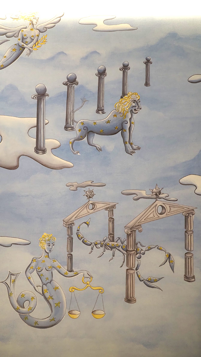papier peint ciel étoilé et signes du zodiaque, Vincent Darré Paris 14e