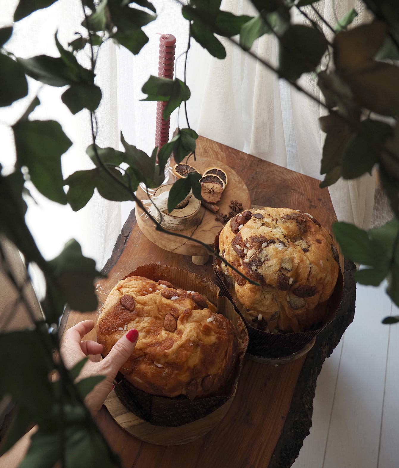 Les panettones artisanaux L'Effronté et Le Ohlala sur un plateau en bois