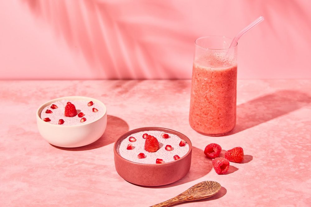 Pink Pudding Pokawa pour Octobre Rose, framboises et grenade.