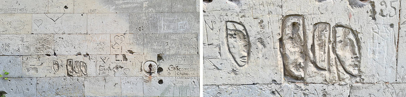 abbaye Saint-Jean-des-Vignes : gravures dans le mur