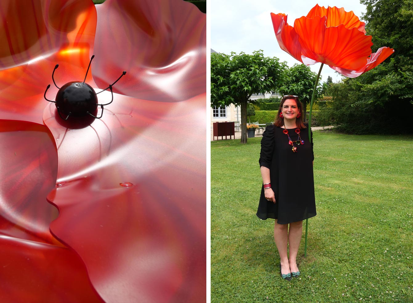 Des coquelicots géants au Château de Cheverny, oeuvre d'Alexis Boyer