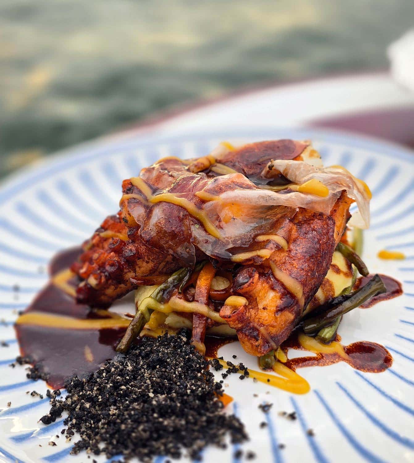 Riviera Fuga, Paris, Poulpe purée de pommes de terre légumes sautés, guanciale